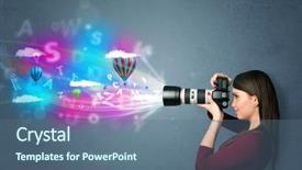  Presentation with abstract - Slide set consisting of cute photographer girl with camera background and a ocean colored foreground