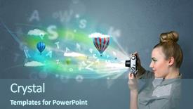  Presentation with camera film - Audience pleasing PPT layouts consisting of cute photographer girl with camera backdrop and a ocean colored foreground