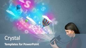  Presentation with abstract technology engineering and science - Beautiful slide set featuring cute photographer girl with camera backdrop and a  colored foreground