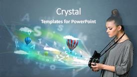  Presentation with ceremony abstract - Cool new PPT theme with cute photographer girl with camera backdrop and a  colored foreground