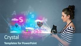  Presentation with abstract - Slide set with cute photographer girl with camera background and a  colored foreground