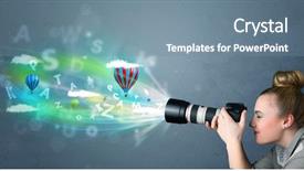  Presentation with abstract - Beautiful presentation design featuring cute photographer girl with camera backdrop and a  colored foreground