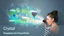  Presentation with illustration of a camera lens - Slides consisting of cute photographer girl with camera background and a ocean colored foreground