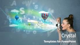  Presentation with 3d architecture abstract - Theme with cute photographer girl with camera background and a  colored foreground