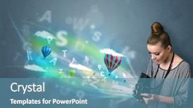  Presentation with abstract - Beautiful presentation theme featuring cute photographer girl with camera backdrop and a teal colored foreground