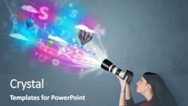  Presentation with camera film - Theme enhanced with cute photographer girl with camera background and a ocean colored foreground