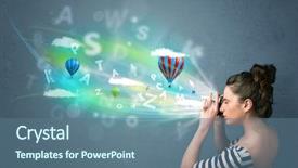  Presentation with abstract watercolor bubbles - Beautiful presentation theme featuring cute photographer girl with camera backdrop and a ocean colored foreground