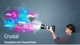  Presentation with abstract technology engineering and science - Presentation theme having cute photographer girl with camera background and a ocean colored foreground