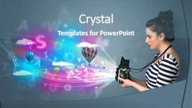  Presentation with ceremony abstract - Amazing theme having cute photographer girl with camera backdrop and a  colored foreground