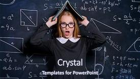  Presentation with education - Beautiful theme featuring cute physics - education surprised student girl stands backdrop and a wine colored foreground