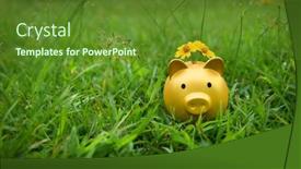  Presentation with piggy bank - Slides featuring cute-piggy-bank-in-green background and a tawny brown colored foreground