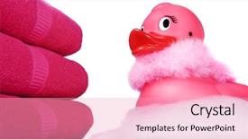  Presentation with cute duck - Theme enhanced with cute pink duck swimming in foam with three bright pink towels background and a lemonade colored foreground
