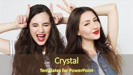  Presentation with emotion - Presentation design consisting of cute playful women showing horns background and a tawny brown colored foreground