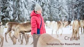  Presentation with winter farm - PPT theme featuring cute-pre-teen-girl-outdoors background and a mint green colored foreground