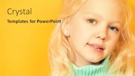  Presentation with kids fashion - Colorful slide deck enhanced with cute pretty girl in light blue sweater is posing over the yellow background beauty fashion for kids backdrop and a yellow colored foreground