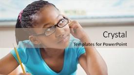  Presentation with school desk - Slide set consisting of cute pupil daydreaming at her background and a coral colored foreground