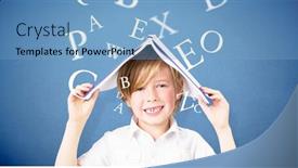  Presentation with pupil - Slide set consisting of cute pupil holding books against blue background background and a light blue colored foreground