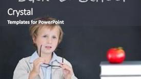  Presentation with pupil - Audience pleasing PPT theme consisting of cute pupil holding glasses against back to school message backdrop and a dark gray colored foreground