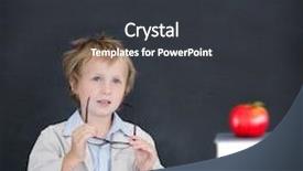  Presentation with pupil - Presentation theme consisting of cute pupil holding glasses against red apple on pile of books background and a dark gray colored foreground