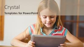  Presentation with pupil - PPT theme with cute pupil in class using tablet pc at the elementary school background and a soft green colored foreground