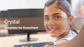  Presentation with elementary school - Slides with cute pupil in computer class background and a coral colored foreground