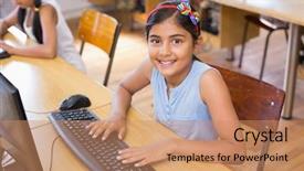  Presentation with elementary school - Slide set consisting of cute pupil in computer class background and a coral colored foreground