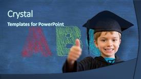  Presentation with pupil - Presentation design with cute pupil in graduation robe background and a ocean colored foreground