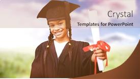  Presentation with pupil - Presentation design enhanced with cute pupil in graduation robe against sunny landscape background and a red colored foreground