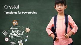  Presentation with green chalkboard - Presentation design having cute pupil looking at camera against green chalkboard background and a dark gray colored foreground