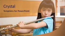  Presentation with elementary school - Cool new slide deck with cute pupil playing flute backdrop and a yellow colored foreground