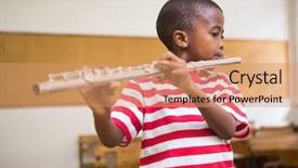  Presentation with pupil - Colorful PPT layouts enhanced with cute pupil playing flute backdrop and a coral colored foreground