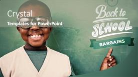  Presentation with pupil - Beautiful slide set featuring cute pupil pointing against back to school backdrop and a gray colored foreground