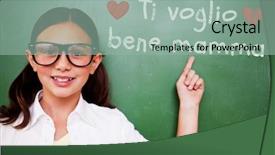  Presentation with pupil - Slide set having cute pupil pointing against green background and a mint green colored foreground