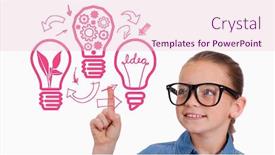  Presentation with pupil - Presentation design with cute pupil pointing against idea and innovation graphic background and a lemonade colored foreground