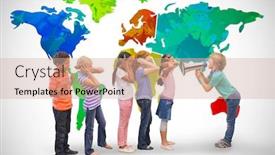  Presentation with pupil - Cool new slide deck with cute pupil shouting in classroom against white background with vignette backdrop and a soft green colored foreground