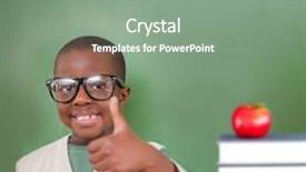  Presentation with pupil - Audience pleasing presentation consisting of cute pupil showing thumbs up against red apple on pile of books backdrop and a gray colored foreground