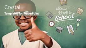  Presentation with pupil - Presentation design featuring cute pupil showing thumbs up against back to school background and a gray colored foreground