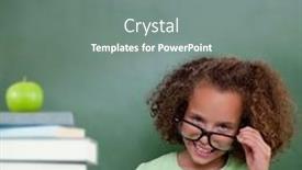  Presentation with green apple - Presentation featuring cute pupil tilting glasses against green apple on pile of books background and a gray colored foreground