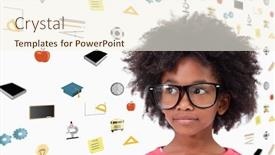  Presentation with pupil - Amazing presentation having cute pupil wearing glasses against school icons backdrop and a cream colored foreground