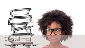  Presentation with doodle - Presentation with cute pupil wearing glasses against stack of books doodle background and a light gray colored foreground