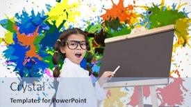  Presentation with pupil - PPT theme enhanced with cute pupil with chalkboard against white background with paint splashes background and a light blue colored foreground