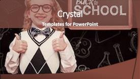  Presentation with bleached - Slide set with cute pupil with thumbs up against bleached wooden planks background background and a tawny brown colored foreground