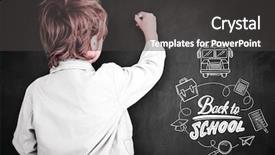  Presentation with school board - Presentation design featuring cute pupil writing on board background and a dark gray colored foreground