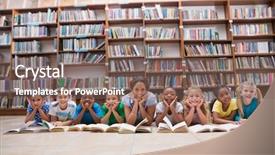  Presentation with early education - Audience pleasing presentation design consisting of early education - cute pupils and teacher lying backdrop and a violet colored foreground