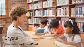  Presentation with pupils reading - Audience pleasing theme consisting of cute pupils and teacher reading backdrop and a coral colored foreground