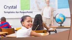  Presentation with elementary school - Amazing slides having cute pupils and teacher in classroom with globe at the elementary school backdrop and a sky blue colored foreground