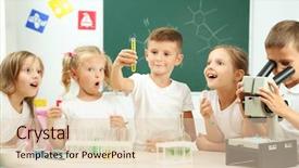  Presentation with biochemistry - Presentation theme having cute pupils doing biochemistry research background and a lemonade colored foreground