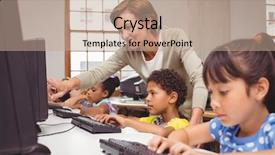  Presentation with african american in computer class business - Cool new presentation theme with cute pupils in computer class backdrop and a coral colored foreground