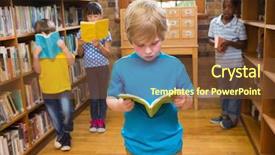  Presentation with pupils reading - Amazing theme having cute pupils reading books at library at elementary school backdrop and a tawny brown colored foreground