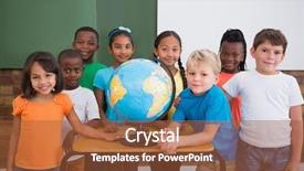  Presentation with elementary school - Amazing PPT theme having cute pupils smiling at camera backdrop and a red colored foreground